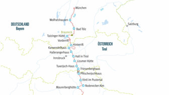Karte Alpenüberquerung von München nach Venedig erste Hälfte