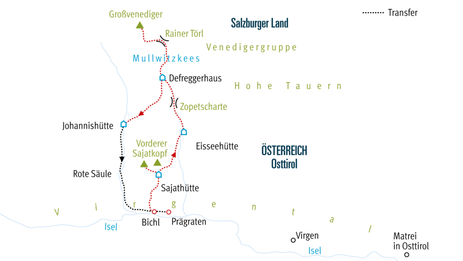 Karte Variantenreicher Venediger-Höhenweg HWGRV
