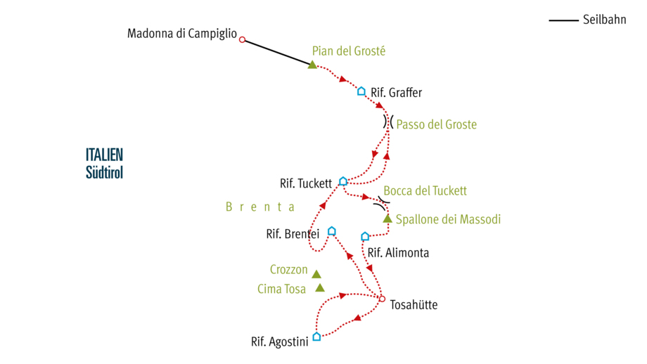 Karte KSBRE Klassische Klettersteige durch die Brenta