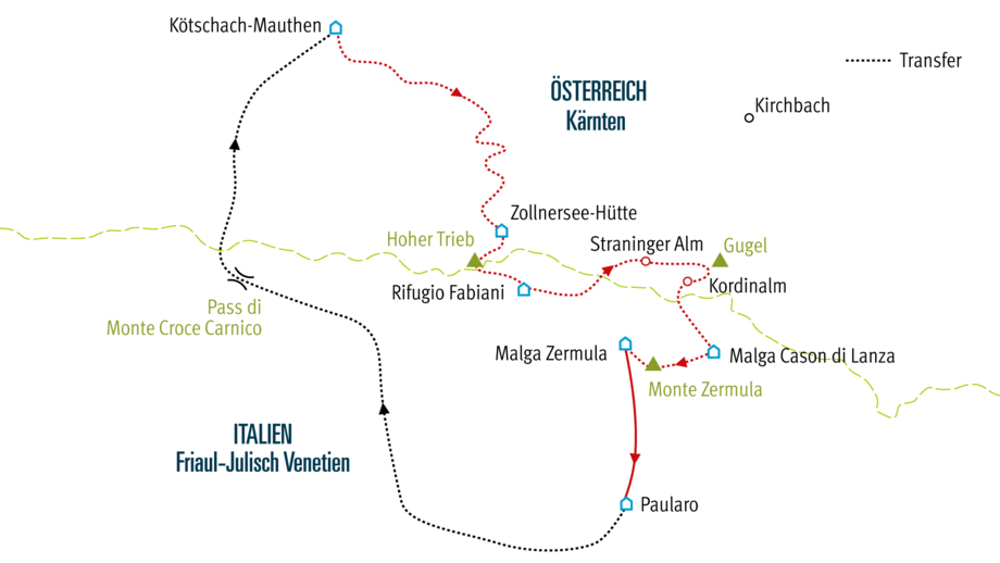 Karte KSWKAR Überschreitung der Karnischen Alpen - Bergsteigerdörfer