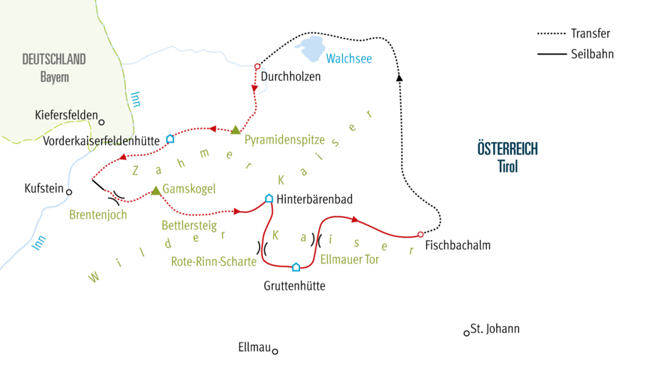 Karte KSWWF Klettersteig Wanderungen im Wilden Kaiser WWF