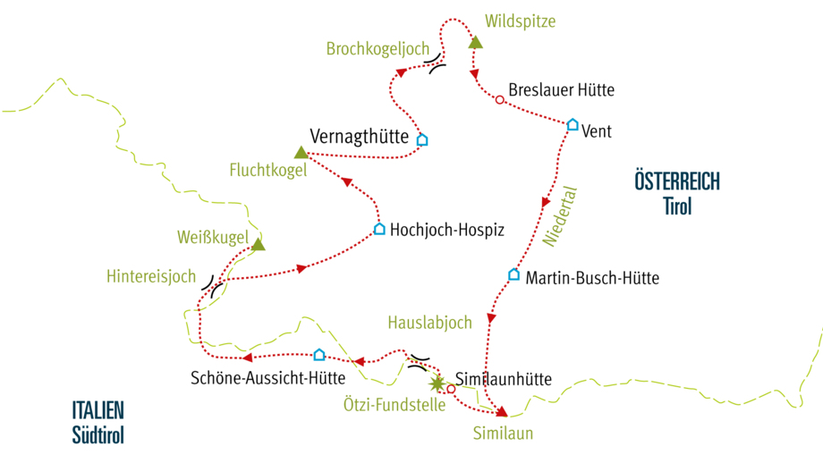 Karte SDOETZ Skidurchquerung vom Similaun bis zur Wildspitze