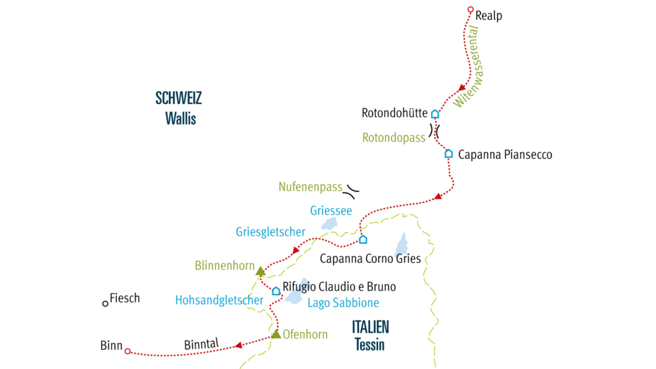 Karte SDSOLEI Haute Route du Soleil von Realp bis ins Binntal